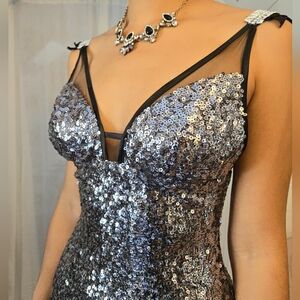 FAVIANA COUTURE Sequin Party Dress with Black Trim Size 4